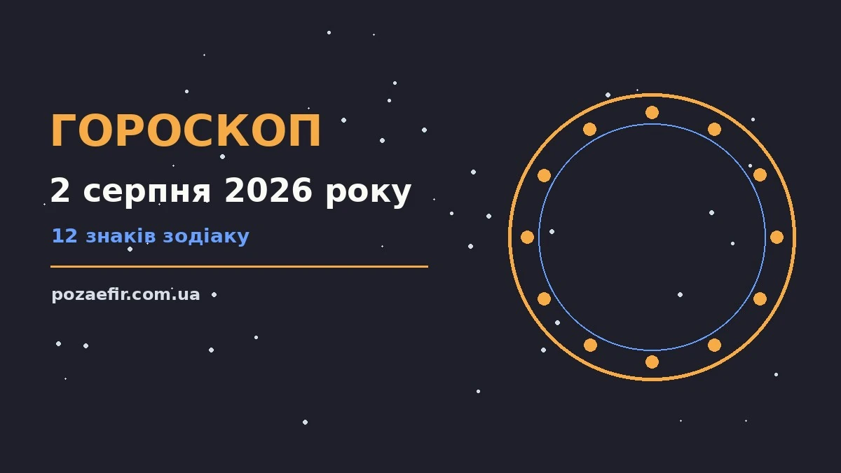 Астрологічний гороскоп на 2 серпня 2026 року з символами знаків Зодіаку
